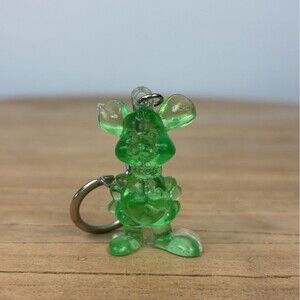 Vintage Keychain Green Mouse Key Ring Acrylic Chuck E. Cheese Retro Jelly Figure